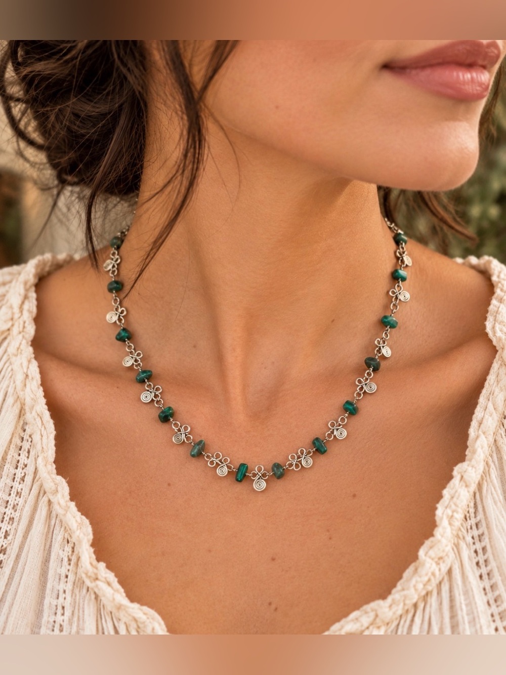 VTG Handmade Silver/Malachite Necklace.